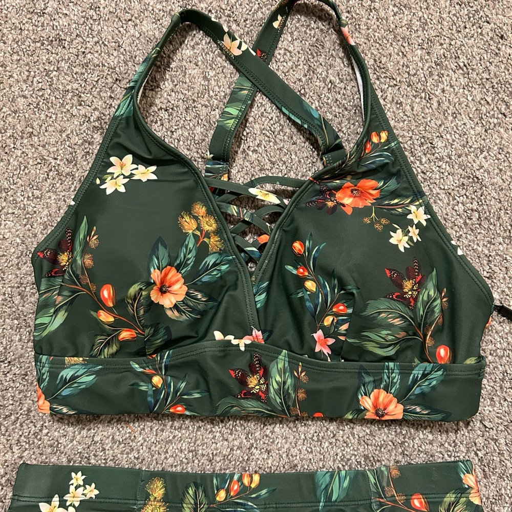 NWT Hanna Nikole Green Floral Bikini Set - Size 16 W - Picture 7 of 11